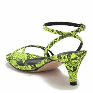 FREE PEOPLE Womens Salina Strappy Heels neon Lime Snake Open Toe Heels Sz 39
